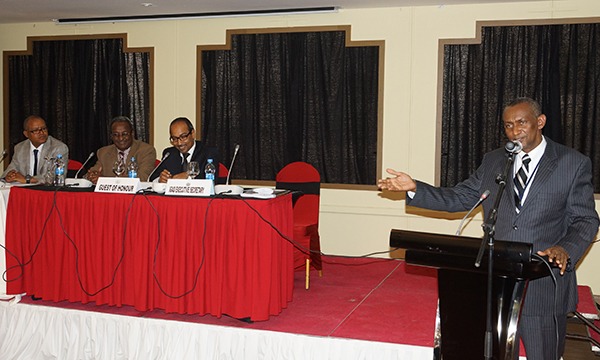 Executive Secretary of the Intergovernmental Authority on Development (IGAD), HE Ambassador (Eng.) Mahboub Maalim, and the Secretary General of the Ministry of Foreign Affairs of Djibouti, Mr. Mohamed Ali Hassan, this opened a validation workshop of the IGAD State of the Region Report in the presence of the Ambassador of the Sudan to Djibouti.