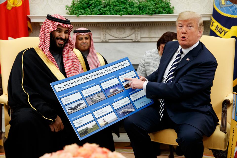 Donald Trump is seen with Crown Prince Mohammed Bin Salman