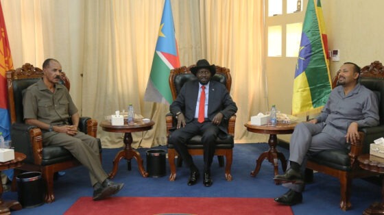 Eritrean President Isaias Afwerki, South Sudan's President Salva Kiir and Abiy Ahmed, prime minister of Ethiopia,